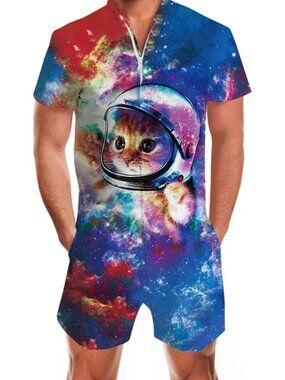 D&F Clothing Galaxy Space Cat Astronaut Romper Size M NWOT